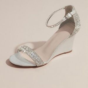 Pave Crystal Embellished Metallic Wedges
